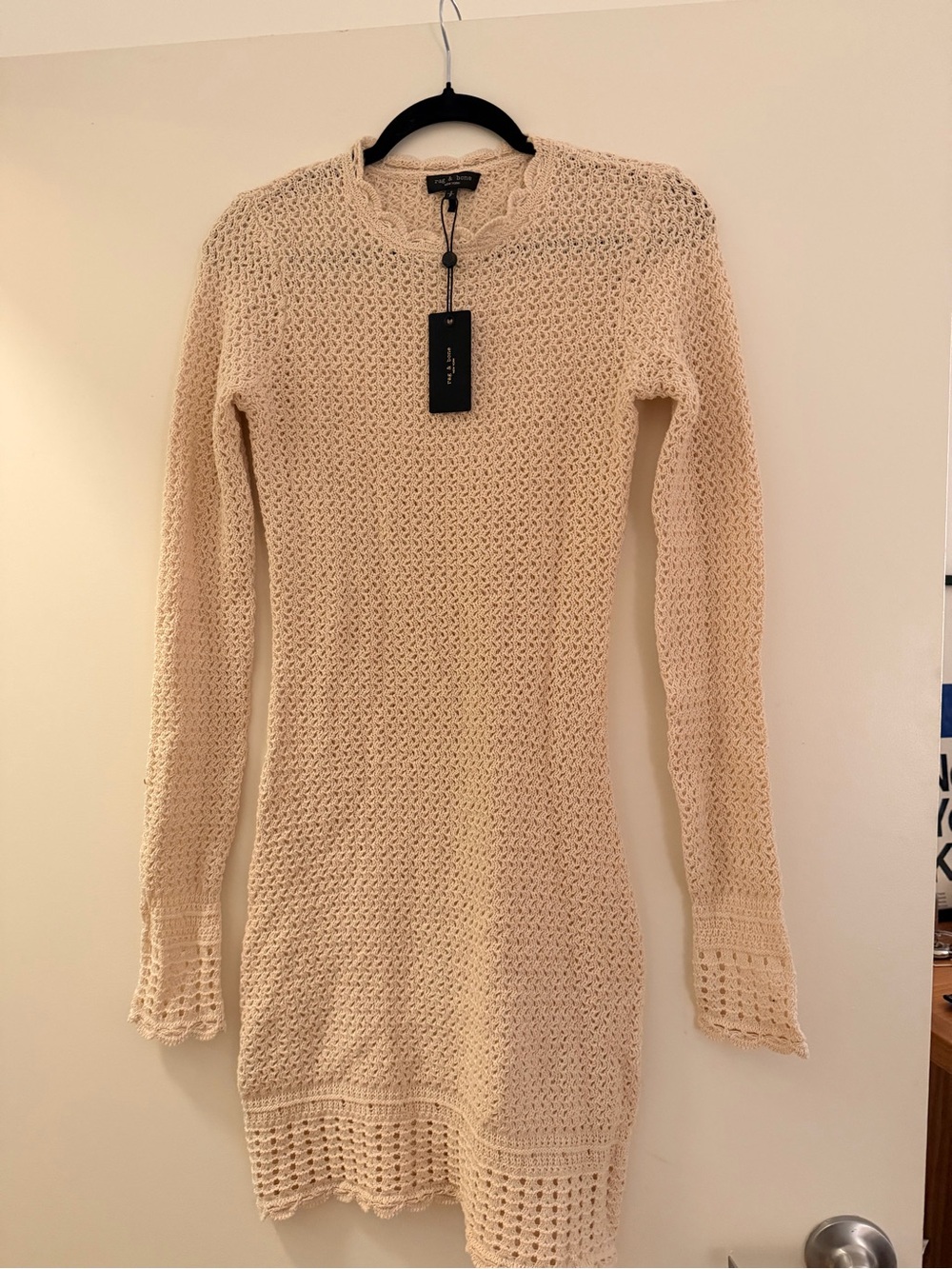 Women’s Rag & Bone Cream Crochet Long-Sleeve Dress